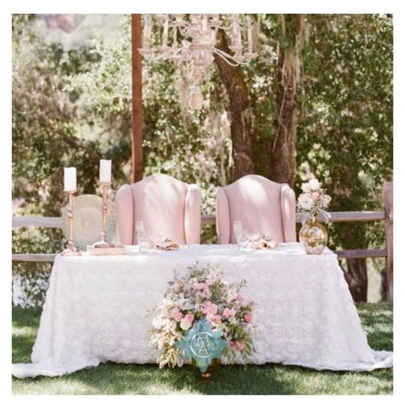 3D Floral White Rosette Tablecloth Rectangular 60 x102 Inches Floral Satin - Picture 3 of 5